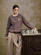 YADcrew Cable Knit Crew Neck Cardigan