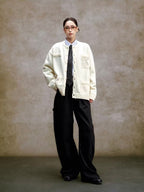 YADcrew Pearl Embellished Jacquard Knit Crew Neck Cardigan