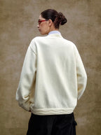 YADcrew Pearl Embellished Jacquard Knit Crew Neck Cardigan