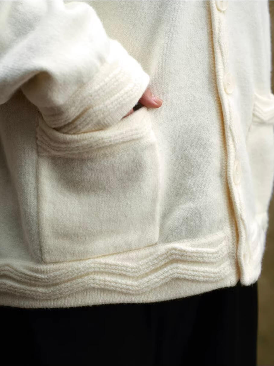 YADcrew Pearl Embellished Jacquard Knit Crew Neck Cardigan