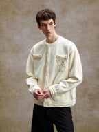 YADcrew Pearl Embellished Jacquard Knit Crew Neck Cardigan