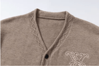 YADcrew Cable Rib V Neck Embroidered Knit Cardigan