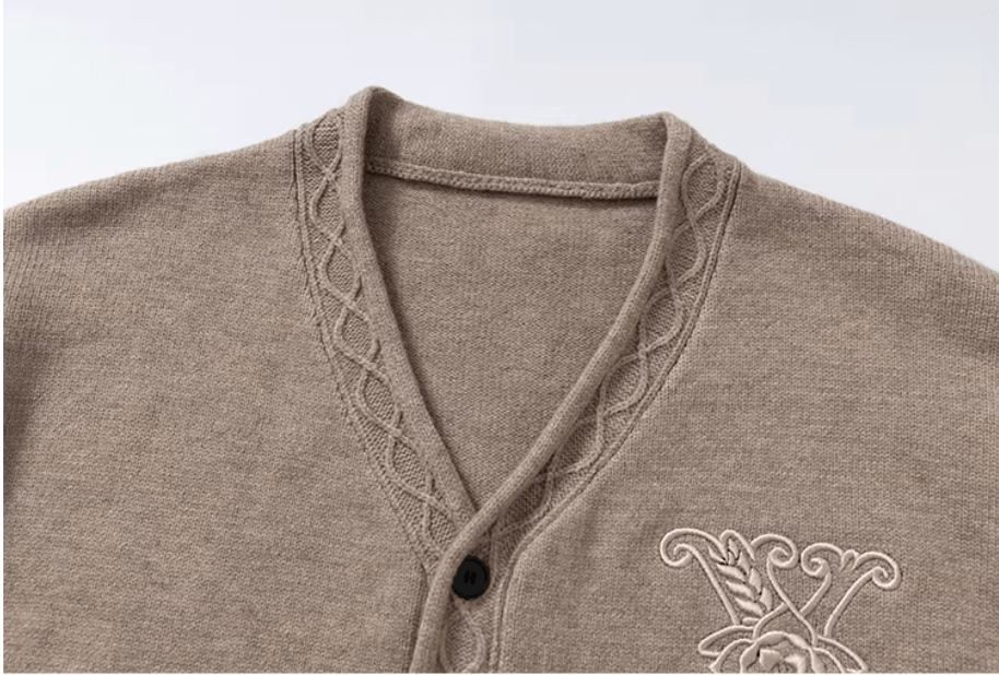 YADcrew Cable Rib V Neck Embroidered Knit Cardigan