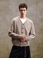 YADcrew Cable Rib V Neck Embroidered Knit Cardigan