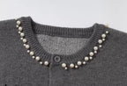 YADcrew Pearl Embellished Fair Isle Knit Crew Neck Cardigan