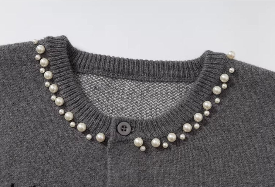 YADcrew Pearl Embellished Fair Isle Knit Crew Neck Cardigan