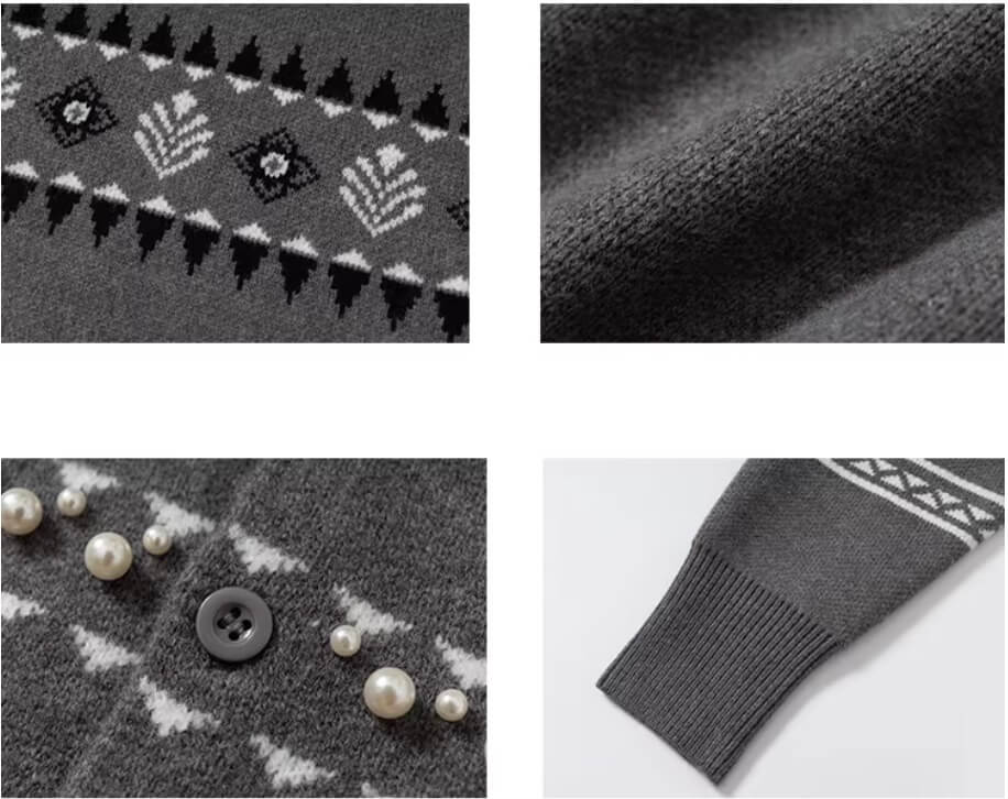 YADcrew Pearl Embellished Fair Isle Knit Crew Neck Cardigan