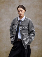 YADcrew Pearl Embellished Fair Isle Knit Crew Neck Cardigan