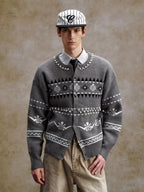 YADcrew Pearl Embellished Fair Isle Knit Crew Neck Cardigan