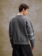 YADcrew Pearl Embellished Fair Isle Knit Crew Neck Cardigan