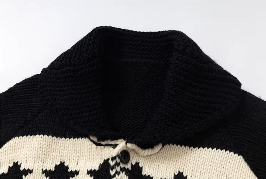 YADcrew Star Horse Angel Jacquard Knit Cowichan Cardigan