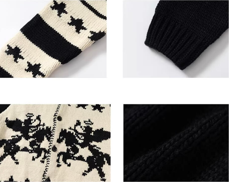 YADcrew Star Horse Angel Jacquard Knit Cowichan Cardigan
