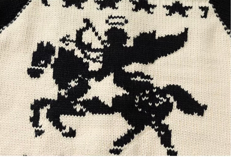 YADcrew Star Horse Angel Jacquard Knit Cowichan Cardigan
