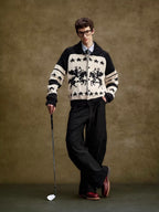 YADcrew Star Horse Angel Jacquard Knit Cowichan Cardigan