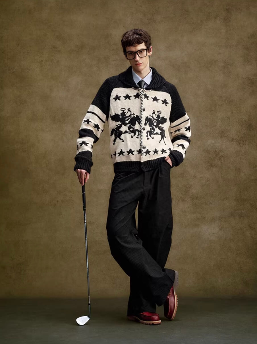 YADcrew Star Horse Angel Jacquard Knit Cowichan Cardigan