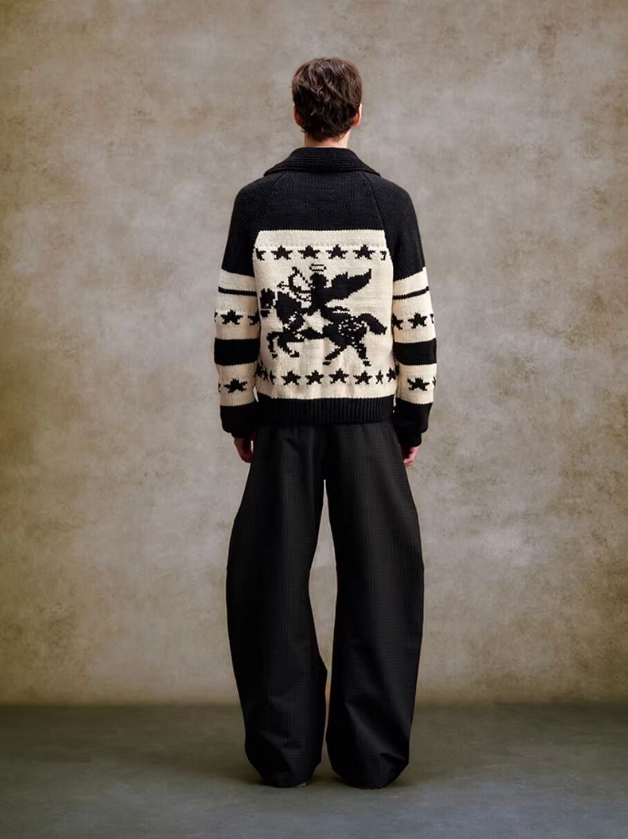 YADcrew Star Horse Angel Jacquard Knit Cowichan Cardigan