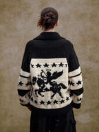 YADcrew Star Horse Angel Jacquard Knit Cowichan Cardigan