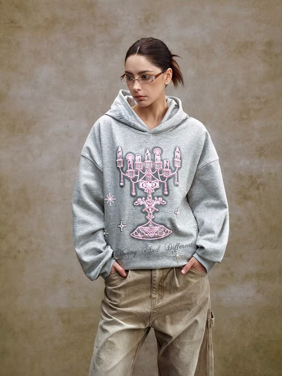 YADcrew Pearl Embellished Candlestick Hoodie