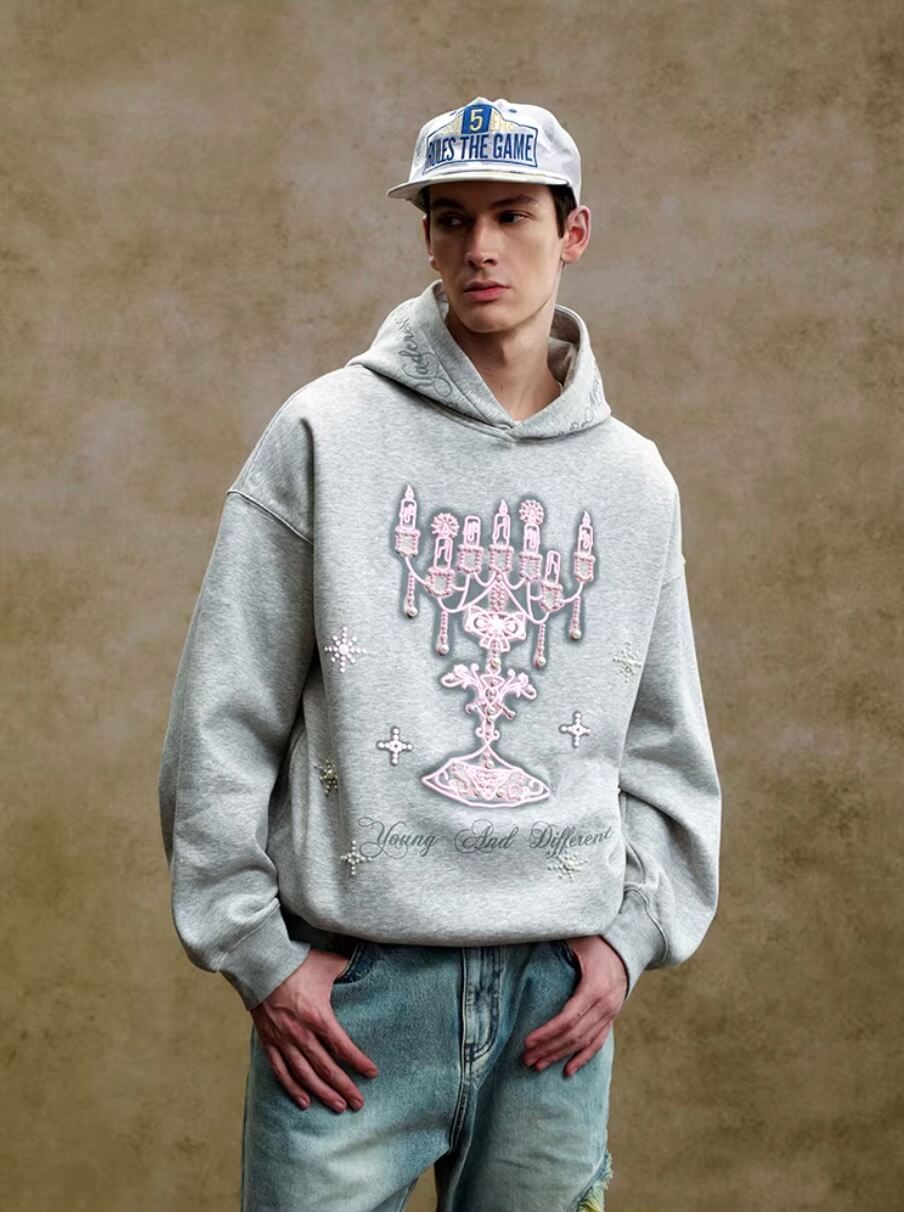 YADcrew Pearl Embellished Candlestick Hoodie