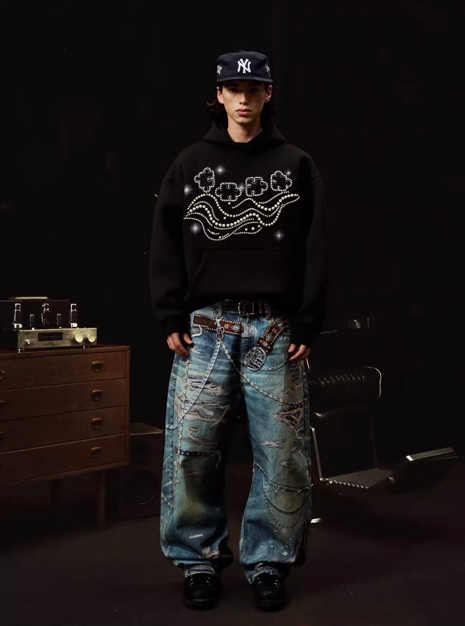 YADcrew x BIPOLAR Puzzle Pearl Embroidered Hoodie