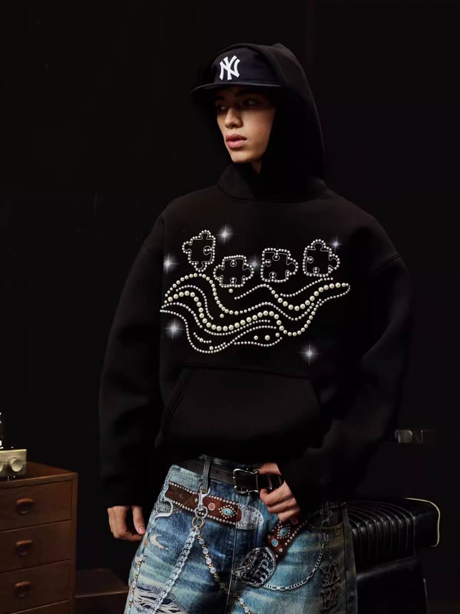 YADcrew x BIPOLAR Puzzle Pearl Embroidered Hoodie
