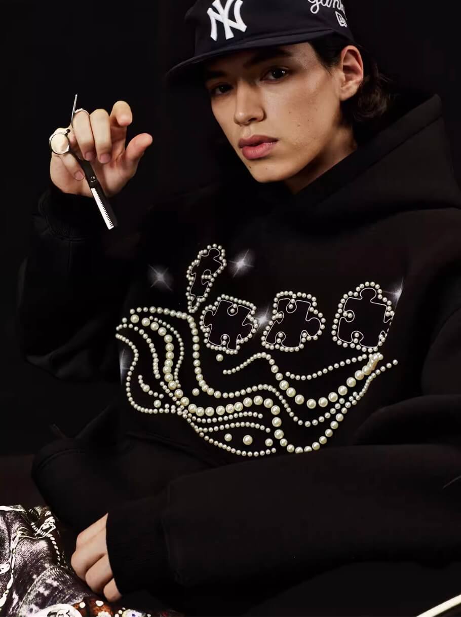 YADcrew x BIPOLAR Puzzle Pearl Embroidered Hoodie