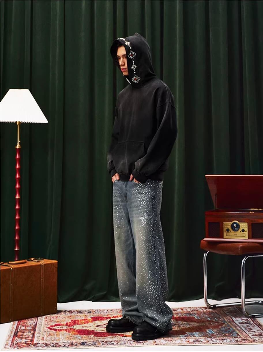 YADcrew Pearl Hood Washed Distressed Hoodie