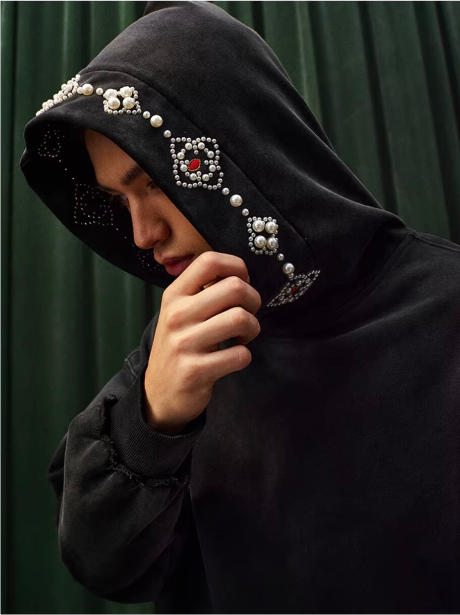 YADcrew Pearl Hood Washed Distressed Hoodie