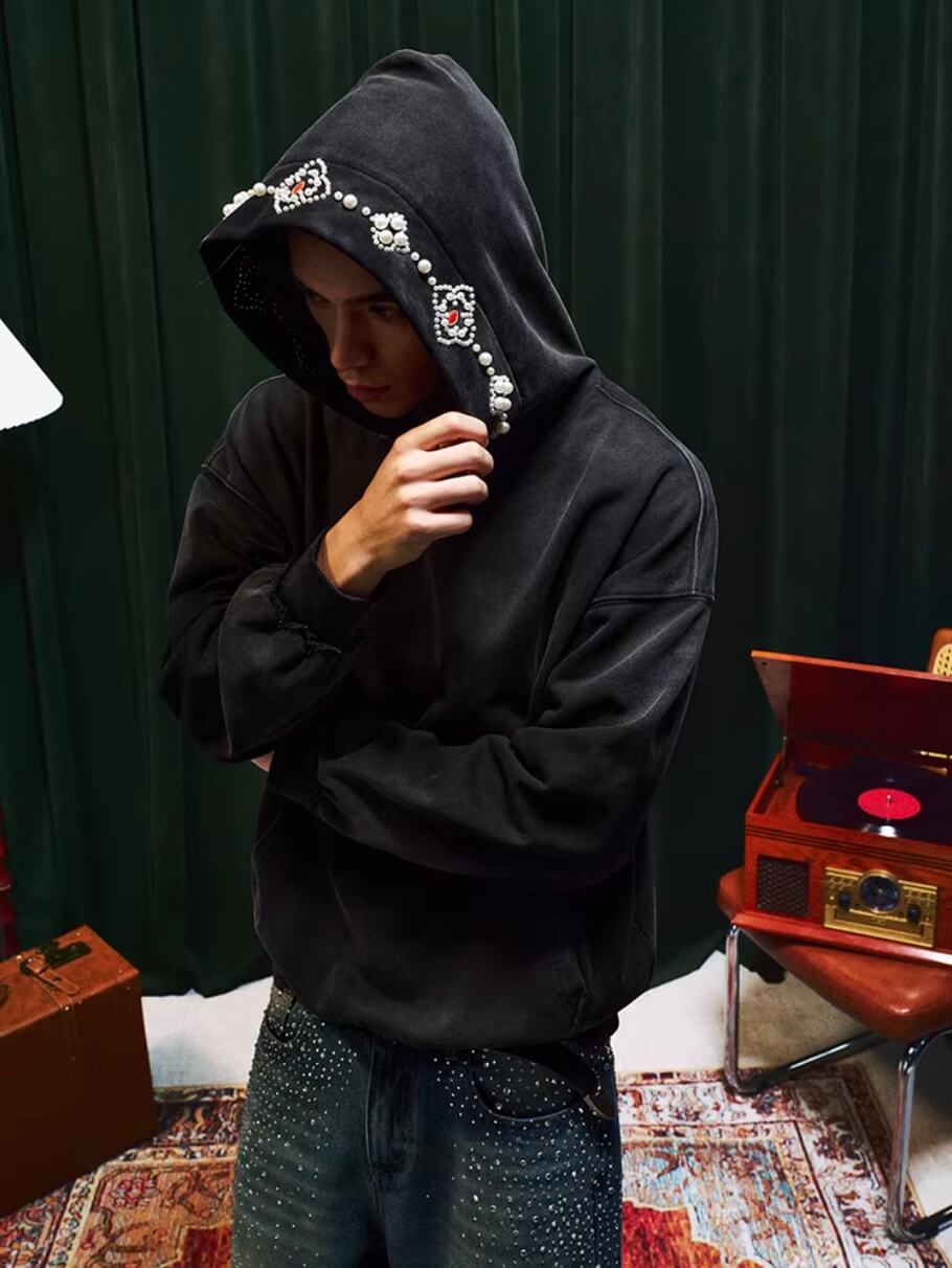 YADcrew Pearl Hood Washed Distressed Hoodie
