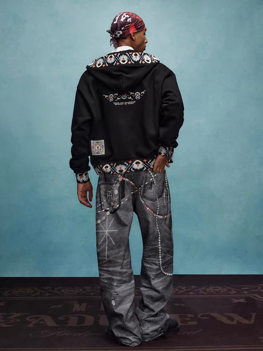 YADcrew x MEDM Ethnic Ribbed Zip Up Hoodie