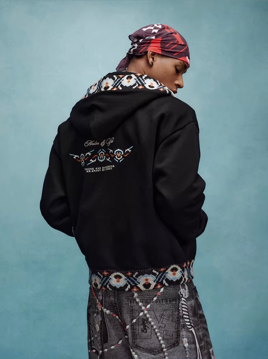 YADcrew x MEDM Ethnic Ribbed Zip Up Hoodie