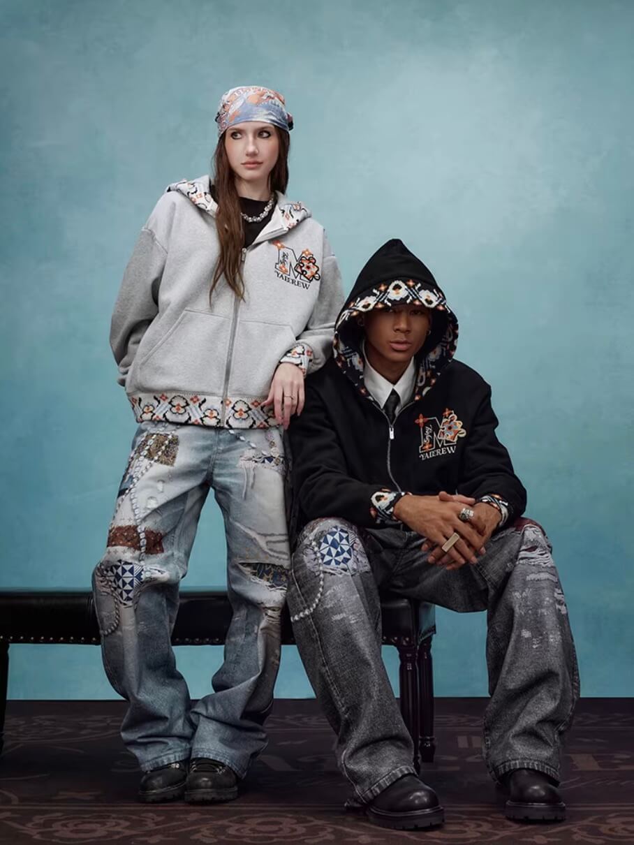 YADcrew x MEDM Ethnic Ribbed Zip Up Hoodie