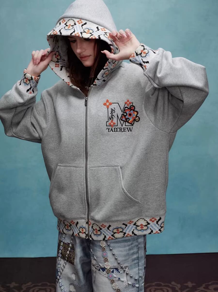 YADcrew x MEDM Ethnic Ribbed Zip Up Hoodie