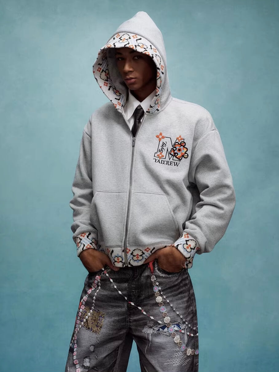 YADcrew x MEDM Ethnic Ribbed Zip Up Hoodie