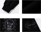 YADcrew Black Cat Print Pearl Hoodie