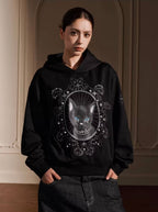 YADcrew Black Cat Print Pearl Hoodie