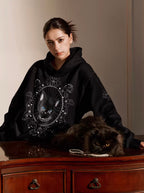 YADcrew Black Cat Print Pearl Hoodie
