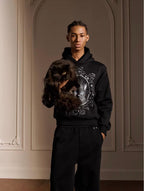 YADcrew Black Cat Print Pearl Hoodie