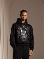 YADcrew Black Cat Print Pearl Hoodie
