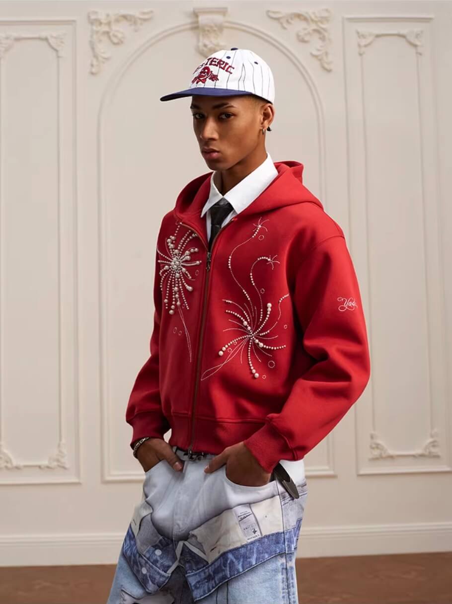 YADcrew Fireworks Pearl Zip Up Hoodie