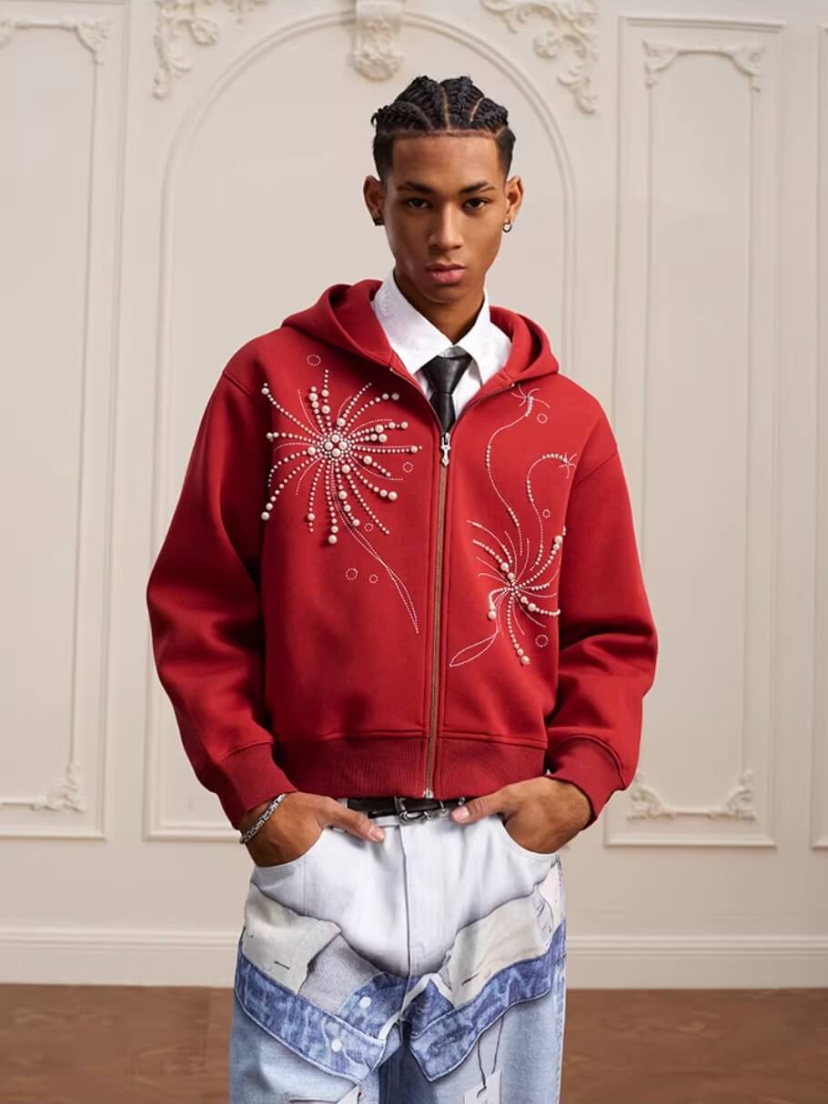YADcrew Fireworks Pearl Zip Up Hoodie