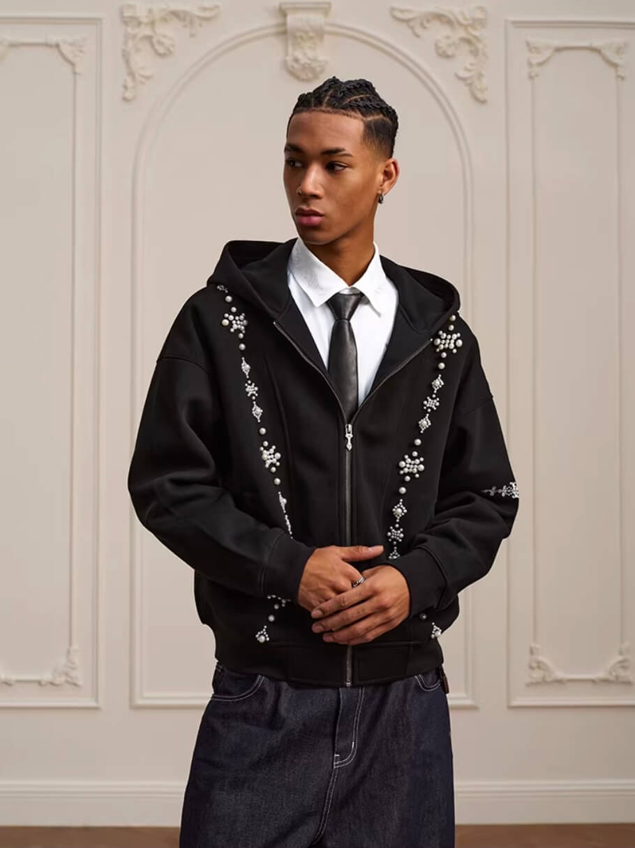 YADcrew Star Track Pearl Zip Up Hoodie