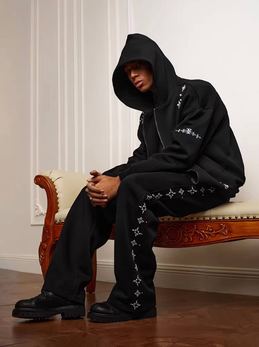 YADcrew Star Track Pearl Zip Up Hoodie