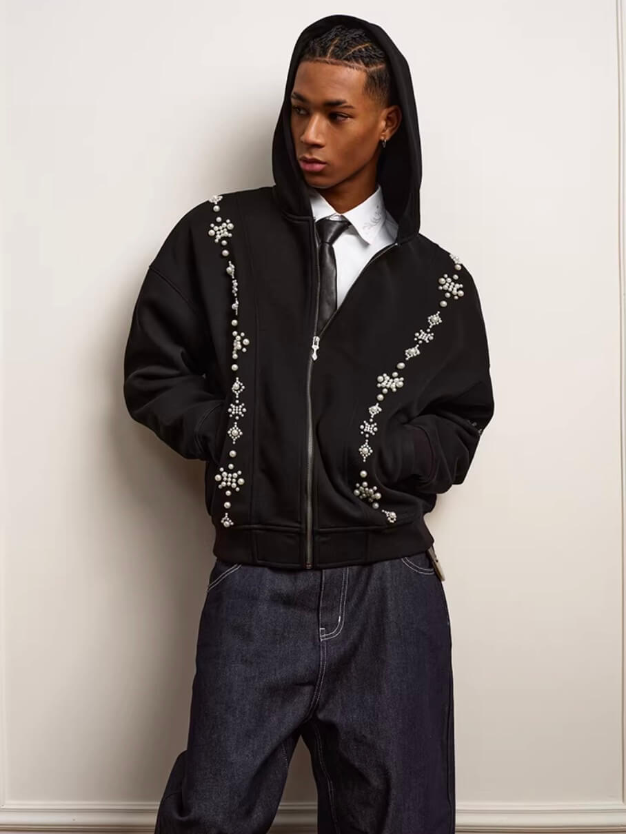 YADcrew Star Track Pearl Zip Up Hoodie