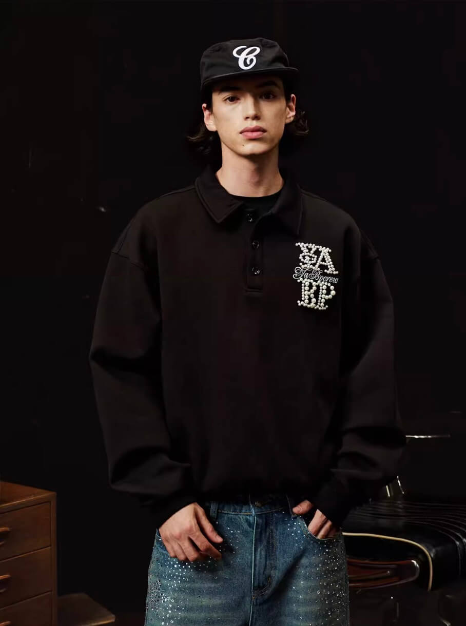 YADcrew x BIPOLAR Pearl Embellished Air Layer Polo Shirt