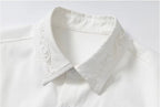 YADcrew Embroidered Lapel Button Up Long Sleeve Shirt