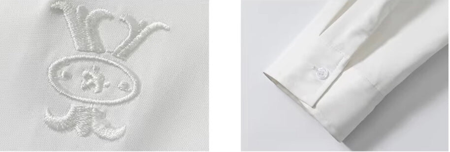 YADcrew Embroidered Lapel Button Up Long Sleeve Shirt