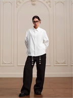 YADcrew Embroidered Lapel Button Up Long Sleeve Shirt