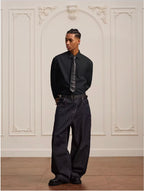 YADcrew Embroidered Lapel Button Up Long Sleeve Shirt