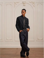 YADcrew Embroidered Lapel Button Up Long Sleeve Shirt
